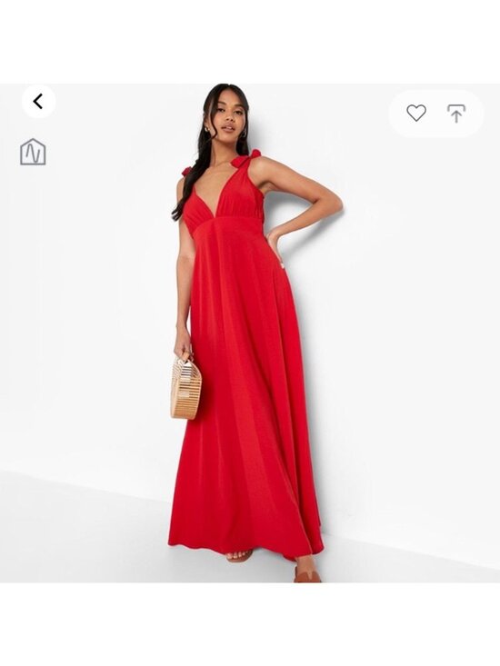Boohoo Dresses & Skirts - Red Maxi Dress With Shoulder Ties & V-Neck By Boohoo Size US 20 UK 24 EU 52 NWT